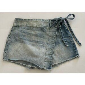 We The Free Womens Raw Hem Denim Zip Up Tie Waist Skort Blue Size 0